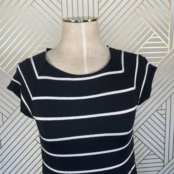 Anthropologie Bailey 44 Tanum Tunic Dress Striped Faux Leather‎ Black Size Small - Picture 2 of 8